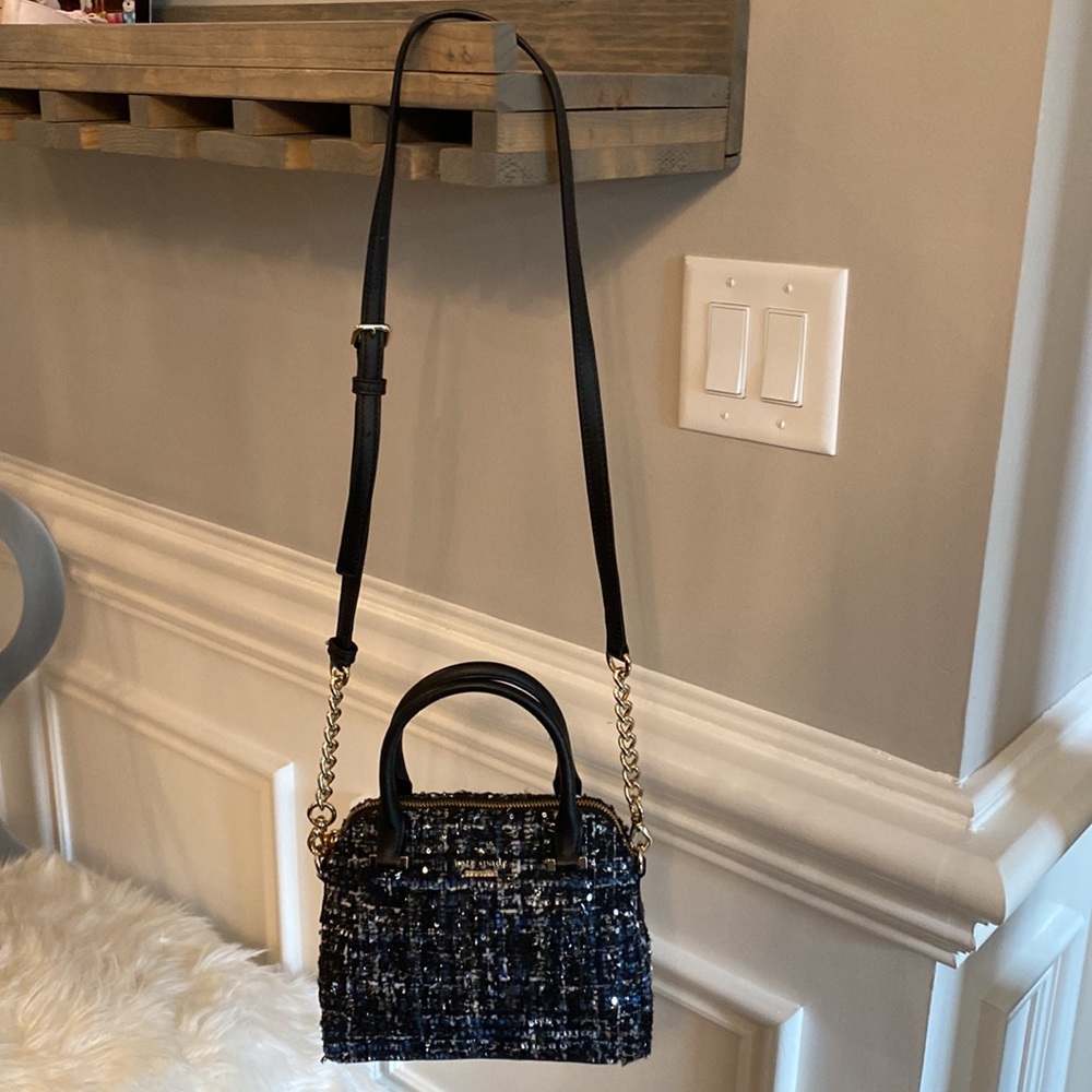 Kate Spade Black & Blue With Silver Flecks Tweed Crossbody Bag With Hand… - Picture 3 of 7